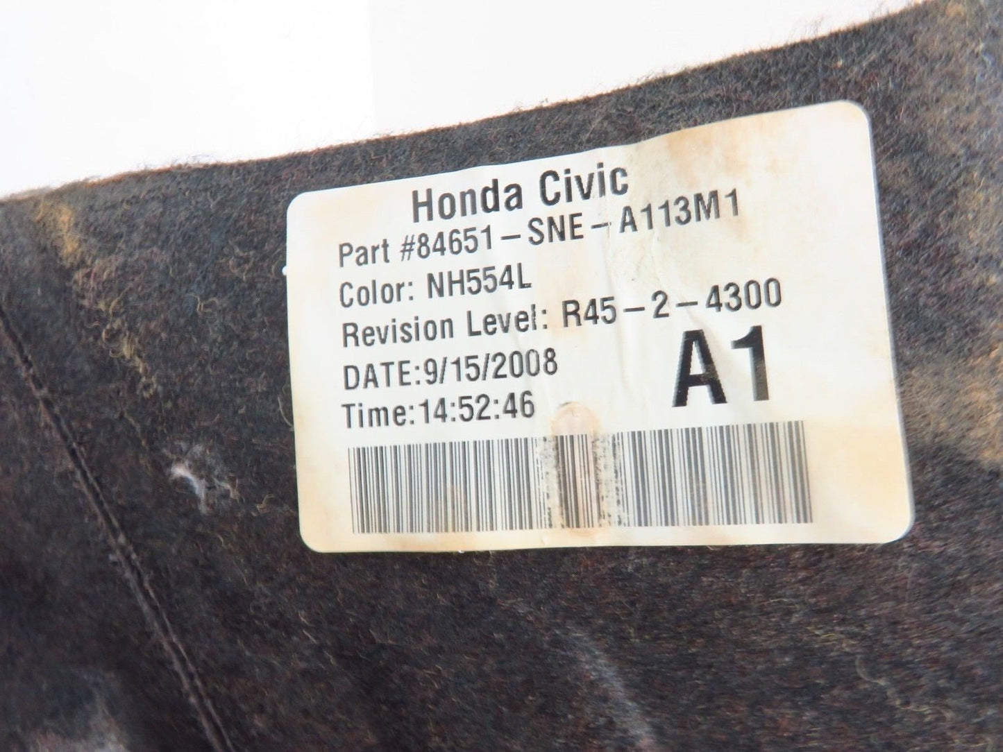 2006-2011 Honda Civic Si Sedan Trunk Carpet Driver Side Panel Cover LH 06-11