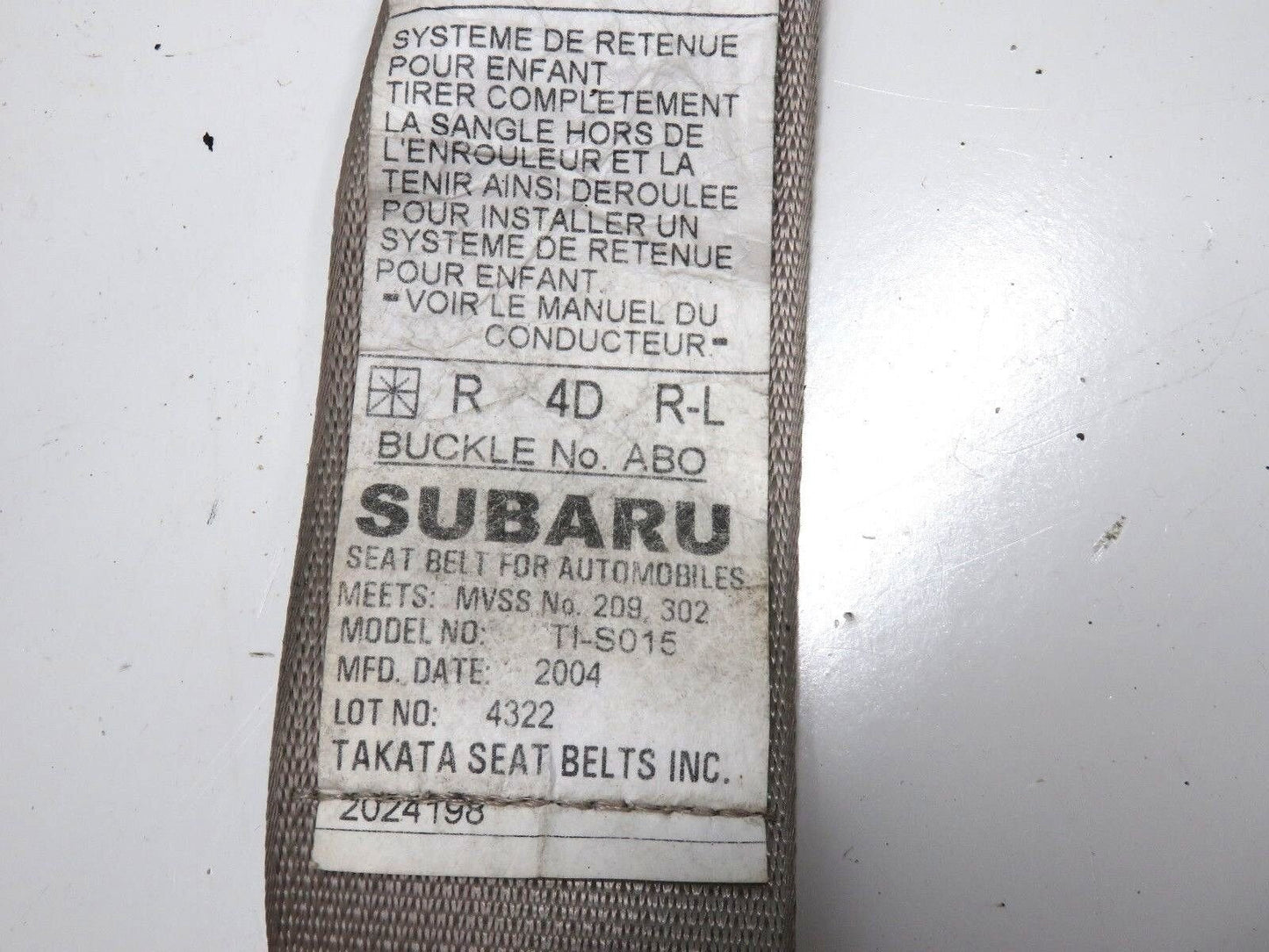 2005-2009 Subaru Legacy Passenger REAR Seat Belt Assembly RH Right 05-09 SEDAN