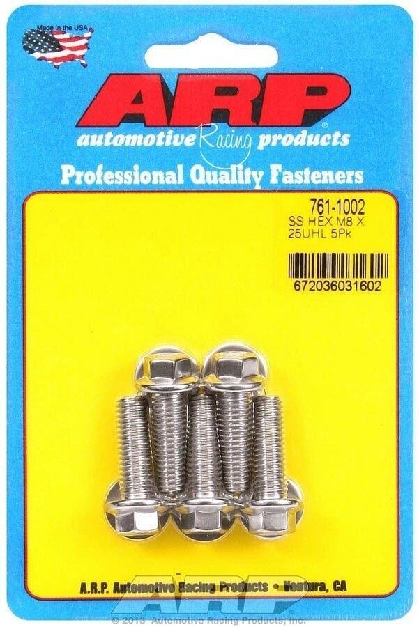 ARP 761-1002 Stainless Bolts 8mm x 1.25 Thread 25mm Long 10mm Hex Head Set of 5