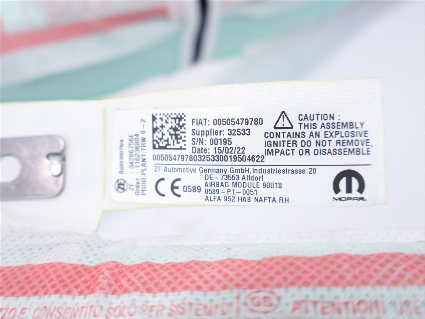 2017-2023 Alfa Romeo Giulia Passenger Curtain Roof Air Bag Airbag RH Right OEM