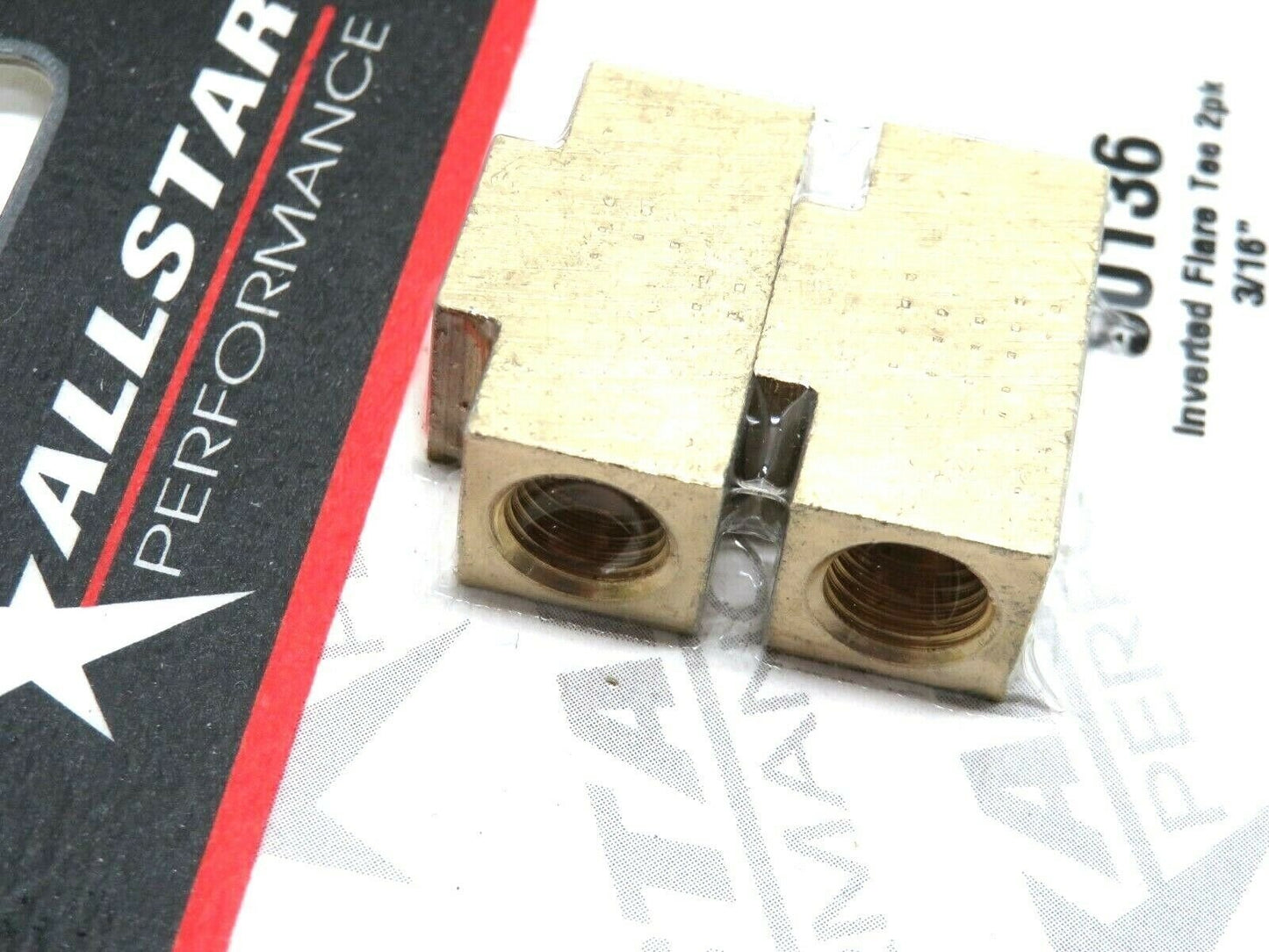 Allstar Performance Brake Adapter Fitting 3 Way Tee 3/16" Hardline 3/8 -24 Inverted Flare Brass 2pk