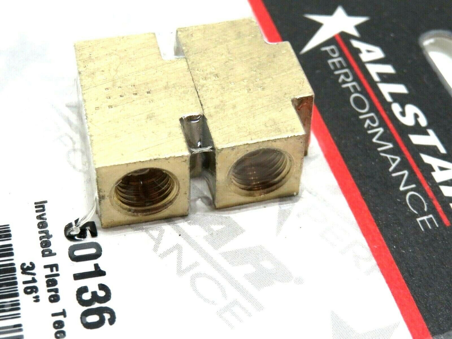 Allstar Performance Brake Adapter Fitting 3 Way Tee 3/16" Hardline 3/8 -24 Inverted Flare Brass 2pk