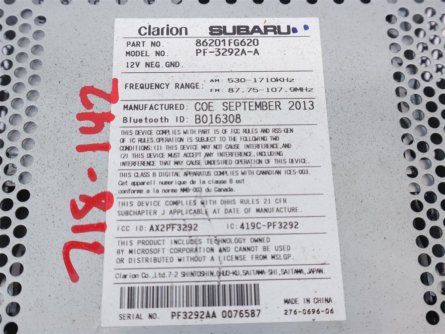 2011 2012 2013 2014 Subaru WRX & STI Radio Single Disc CD MP3 Player 86201FG620