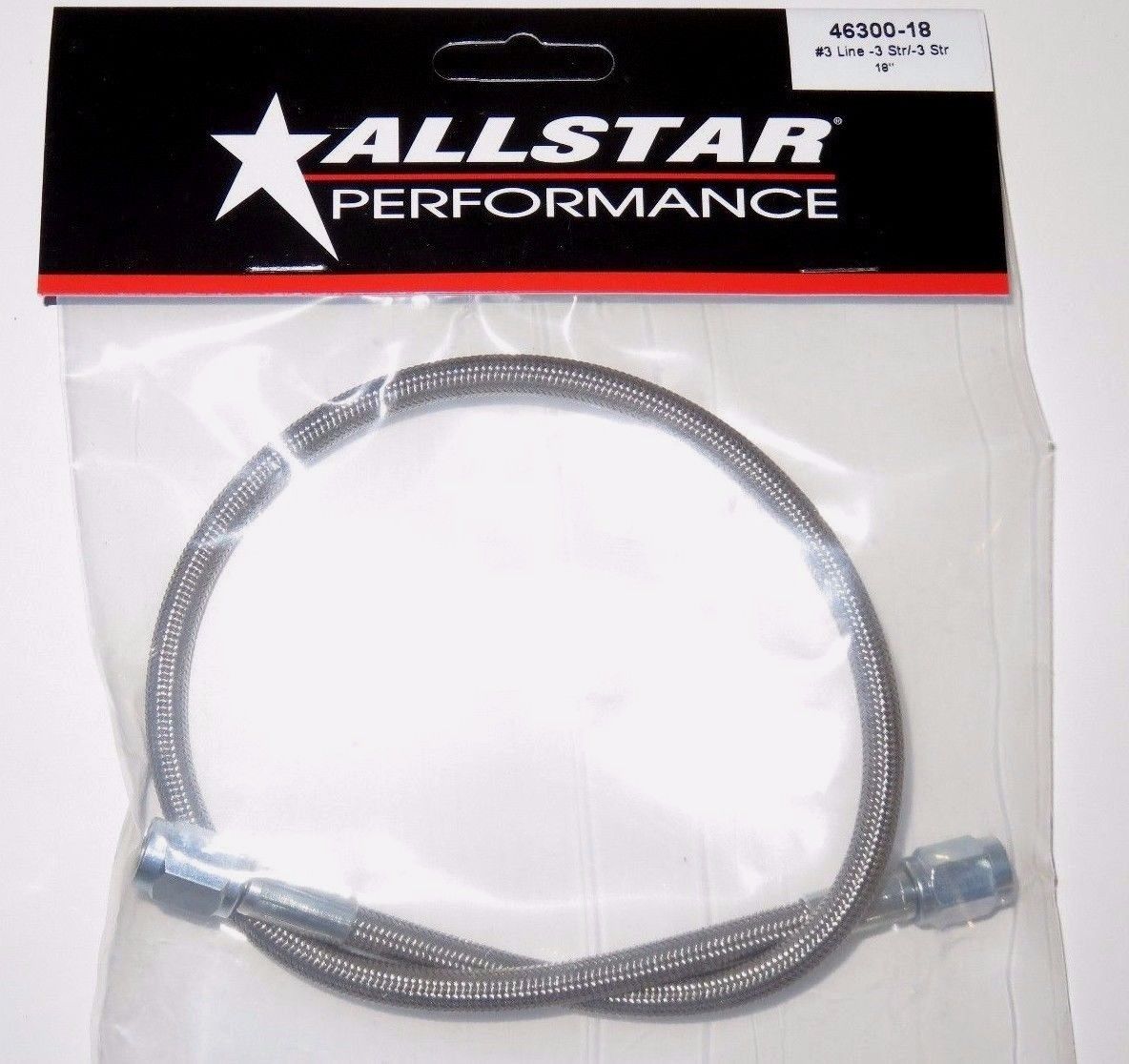 Allstar Performance Braided Stainless Steel Brake Line Hose 18" 3 An Straight End