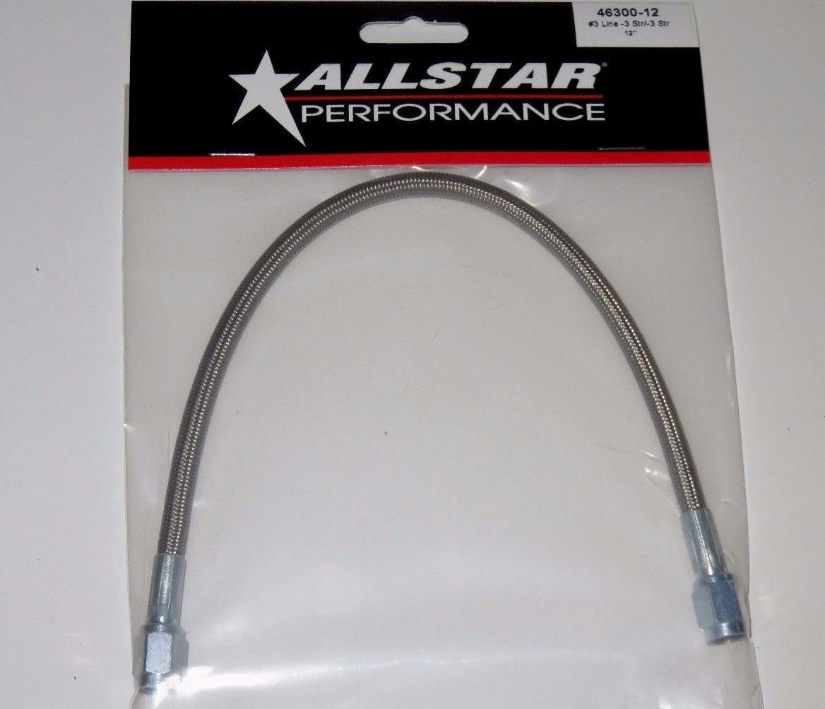 Allstar Performance Braided Stainless Steel Brake Line Hose 12" 3 An Straight End