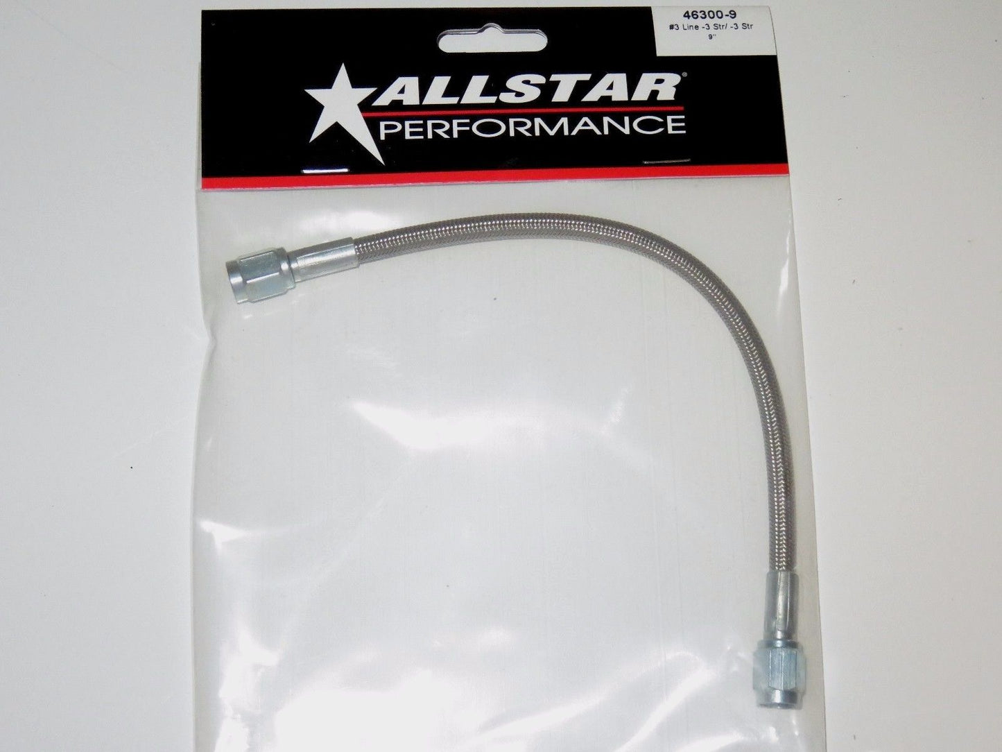 Allstar Performance Braided Stainless Steel Brake Line Hose 9" Long 3 An Straight End