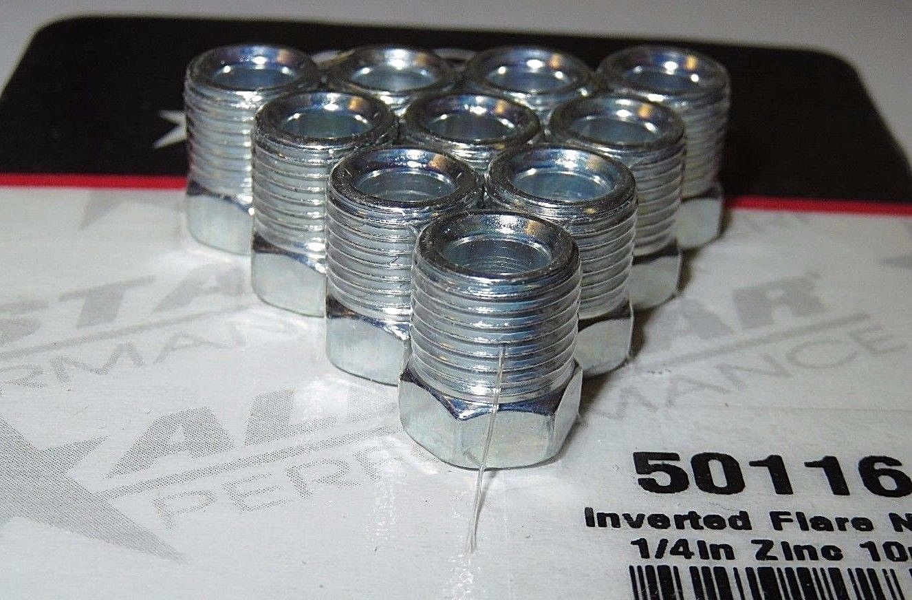 Allstar Performance 1/4" Brake Line Inverted Flare Nut 7/16" -24 Fitting Steel 10 Pack ALL50116