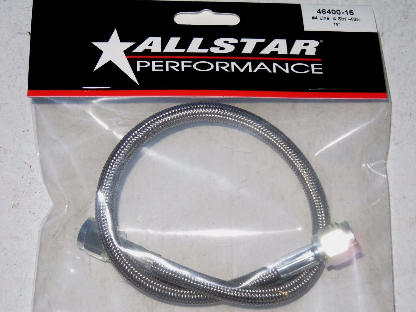 Allstar Performance Braided Stainless Steel Brake Line 15" 4 An Straight End