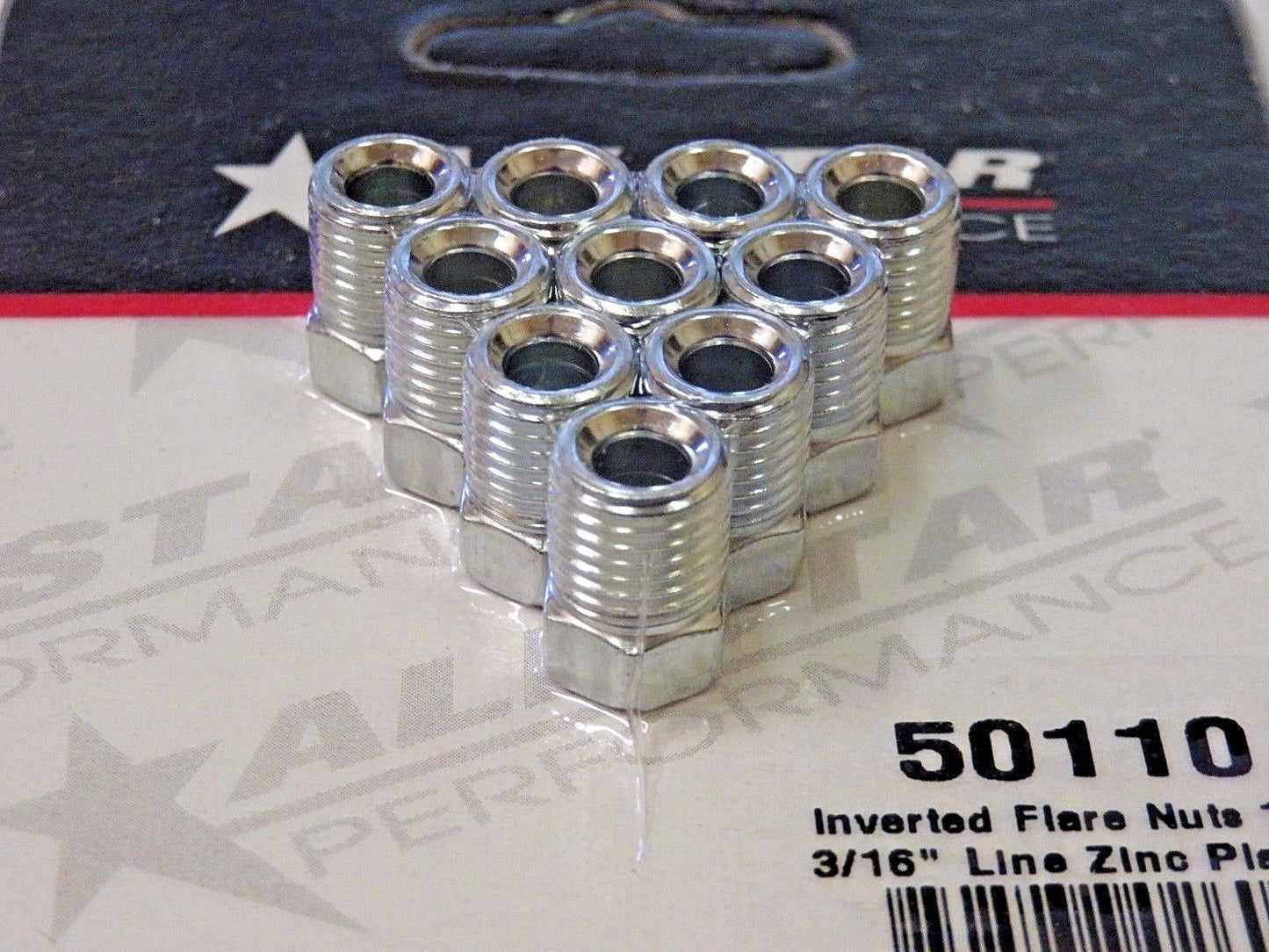 Allstar Performance 3/16" Brake Line Inverted 3/8" -24 Flare Nut Fitting Steel Zinc 10 Pack