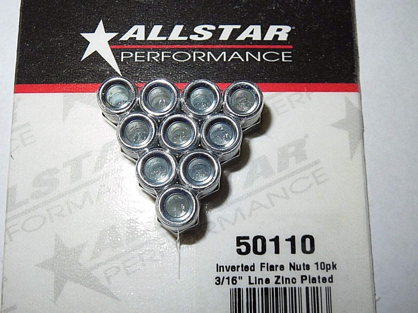 Allstar Performance 3/16" Brake Line Inverted 3/8" -24 Flare Nut Fitting Steel Zinc 10 Pack