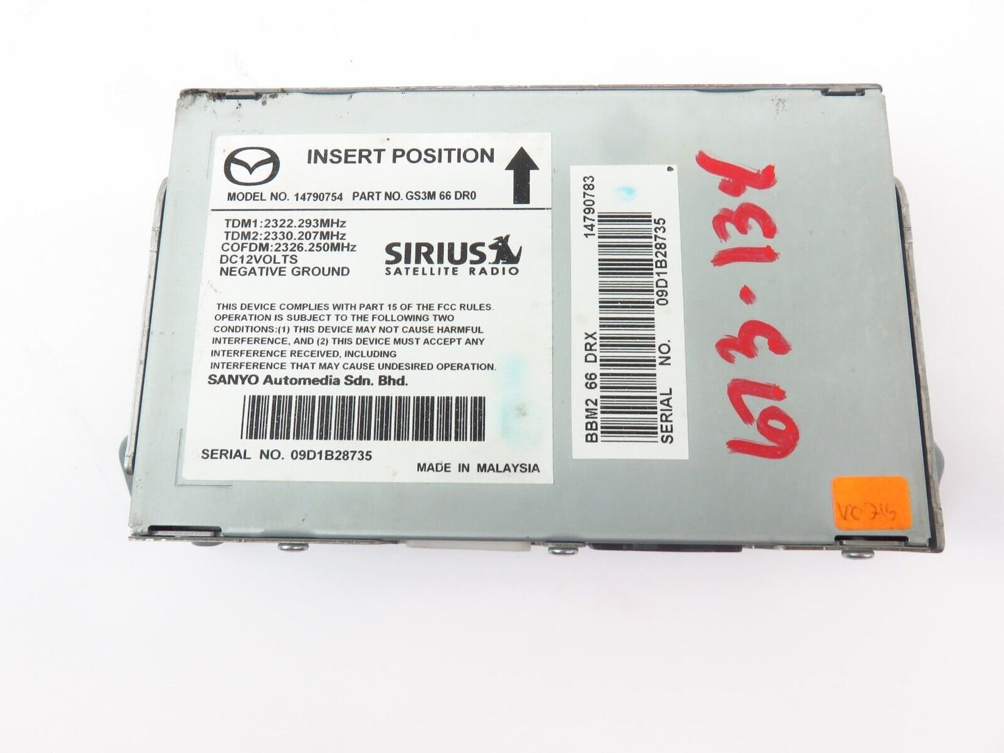 2010-2013 Mazdaspeed3 Sirius Receiver Radio Module GS3M66DR0 Speed 3 MS3 10-13