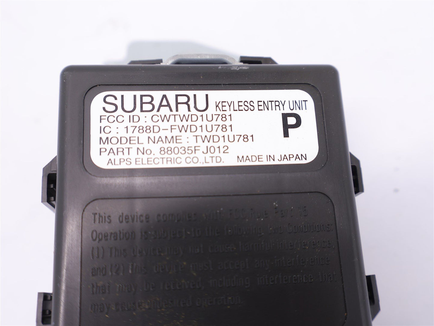 2016 Subaru WRX STI Keyless Entry Module Unit 88035FJ012 OEM 2015-2019