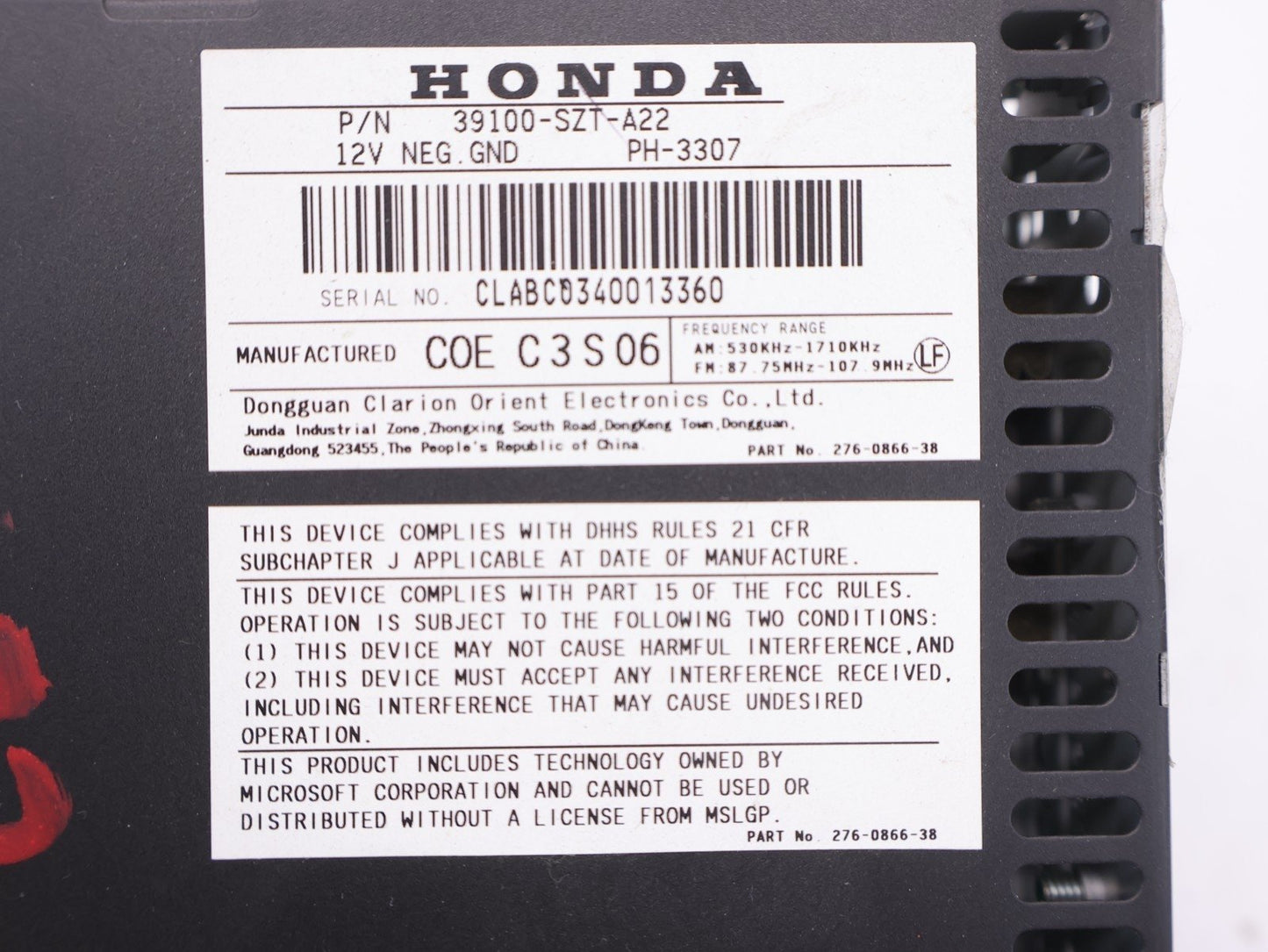2013-2015 Honda CR-Z CRZ Radio Stereo Receiver CD Player 39100-SZT-A22 OEM
