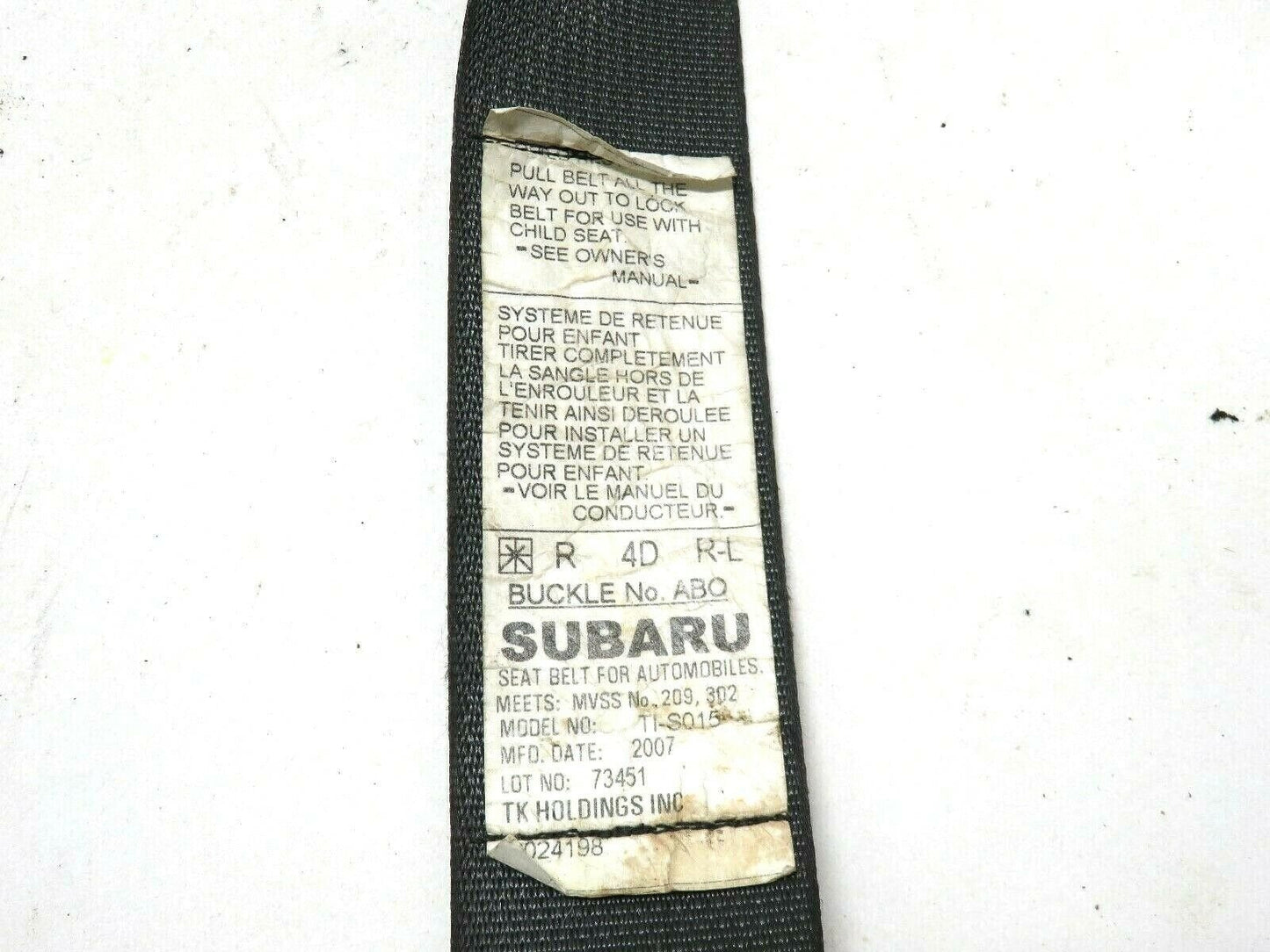 05-09 Subaru Legacy GT Passenger Rear Seat Belt Buckle Seatbelt RH Black SEDAN