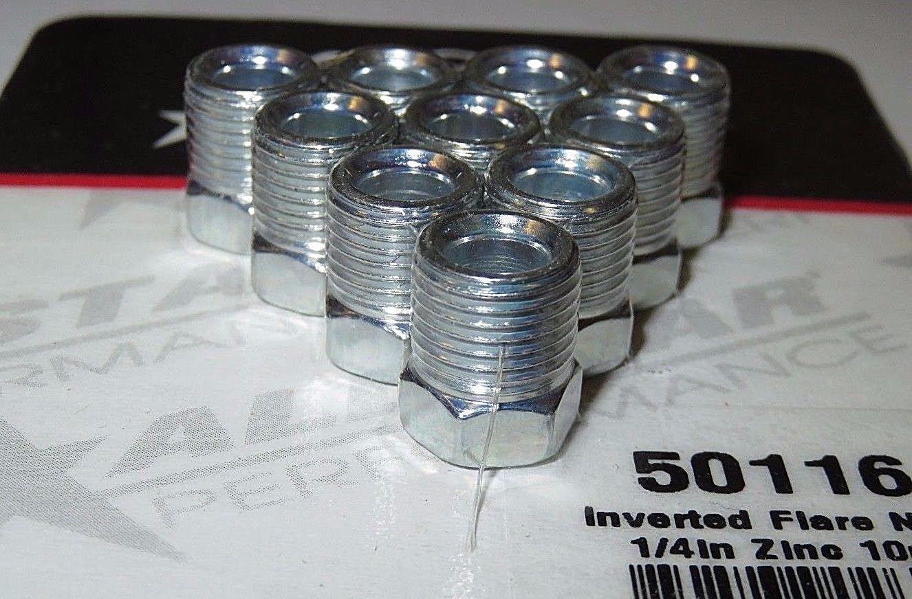 1/4" Brake Line Inverted Flare Nut 7/16" -24 Fitting Steel 10 Pack ALL50116