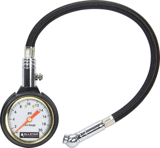 Allstar Performance 2" Tire Pressure Gauge 0-20 Psi 12" Hose ALL44076