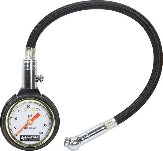 Allstar Performance 2" Tire Pressure Gauge 0-40 Psi 12" Hose ALL44077
